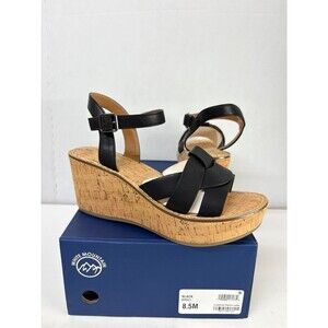WHITE MOUNTAIN Women's Black Platform Simple Toe Wedge Heeled Sandals 8.5M